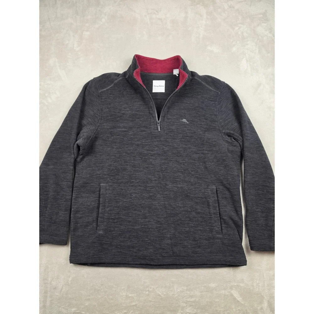 Tommy Bahama 1/4 Zip Pullover Mens XL Gray Fleece Pocket Mock Neck